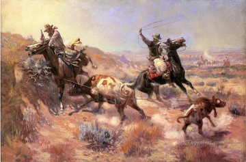 vaquero de indiana Painting - Una situación grave 1908 Charles Marion Russell Vaquero de Indiana